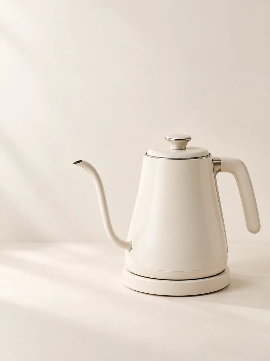 AI-generated cream kettle illustrating a pale product against a light setting