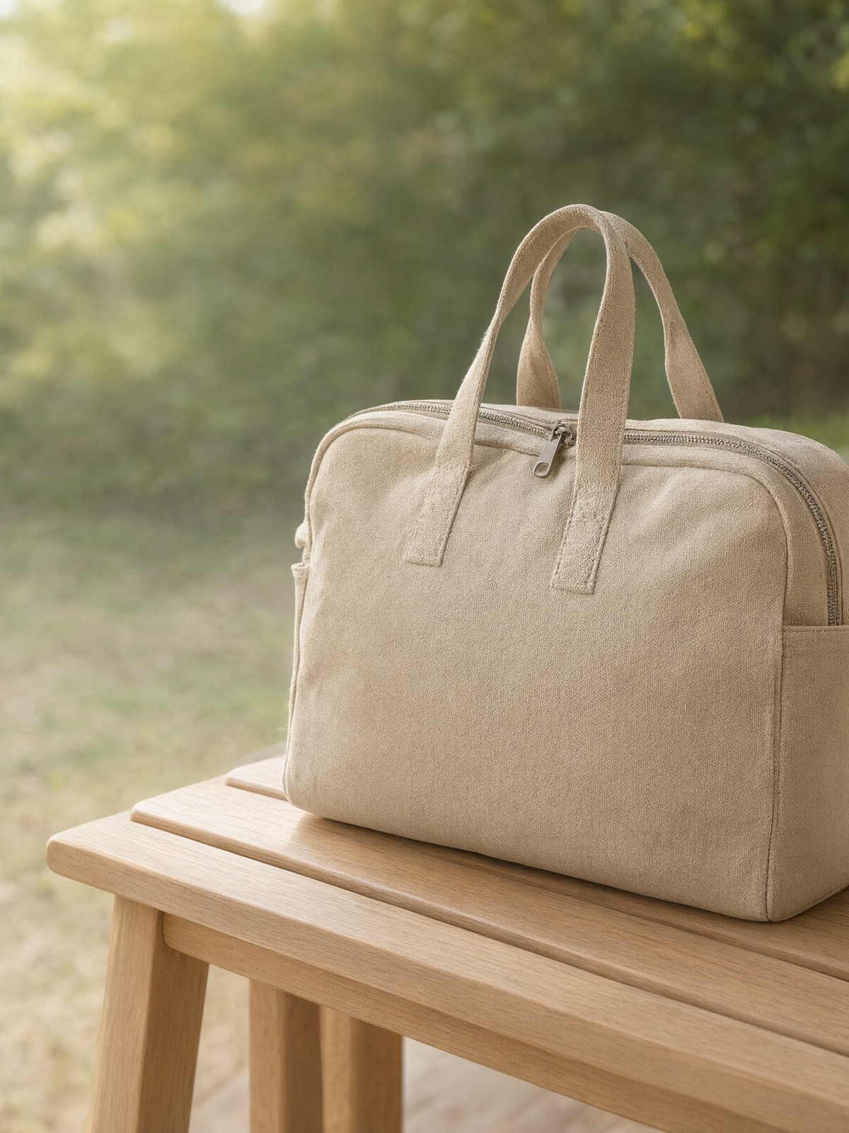 AI-generated fabric bag composition illustrating a neutral textile presentation